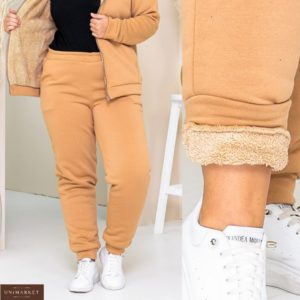 Купить бежевые на зиму тёплые спортивные штаны с мехом (размер 48-62) для женщин