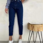 Купити сині жіночі укорочені джинси мом в Україні