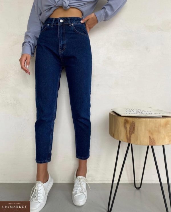 Купить синие женские укороченные джинсы мом в Украине
