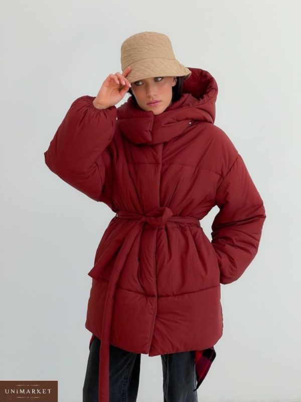 Замовити онлайн бордо непромокаючу куртку оверсайз (розмір 42-48) для жінок