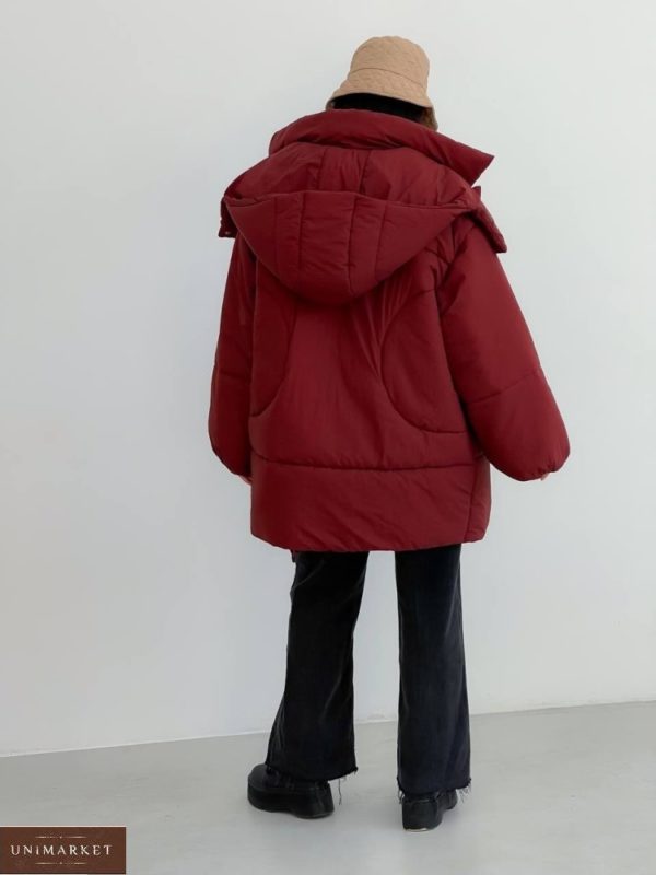 Купить по скидке марсала непромокаемую куртку оверсайз (размер 42-48) для женщин