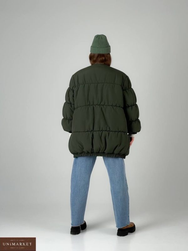 Приобрести по скидке хаки зимнюю куртку бомбер (размер 42-48) для женщин