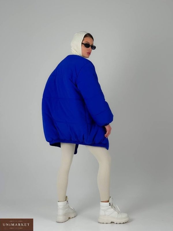 Купити блакитну жіночу зимову куртку бомбер (розмір 42-48) вигідно