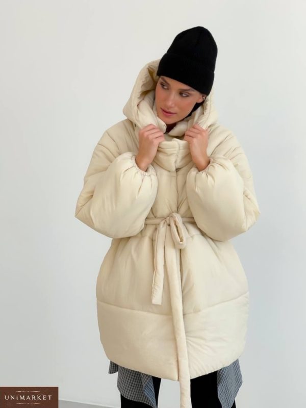 Замовити по знижці беж непромокаючу куртку оверсайз (розмір 42-48) для жінок