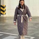 Замовити онлайн бежеве, мокко двостороннє пальто зі стібкою (розмір 42-58) для жінок