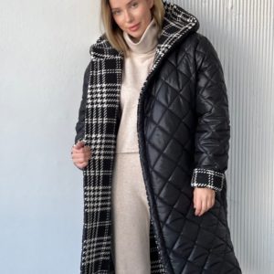 Заказать черное женское двустороннее пальто на запах (размер 42-58) недорого