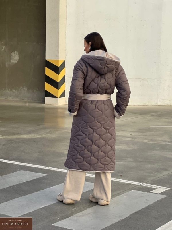 Придбати мокко двостороннє жіноче пальто зі стібкою (розмір 42-58) в інтернеті