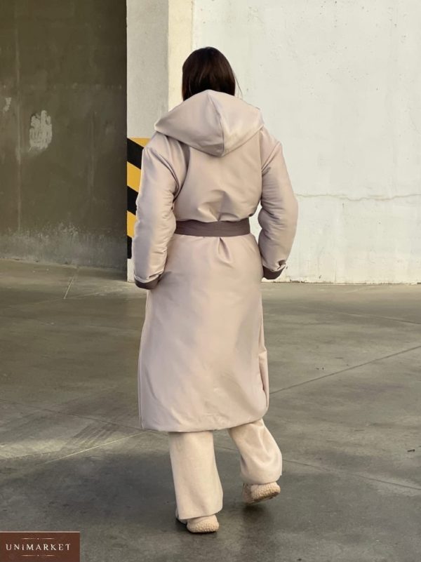 Заказать онлайн бежевое пальто двустороннее со стежкой (размер 42-58) для женщин