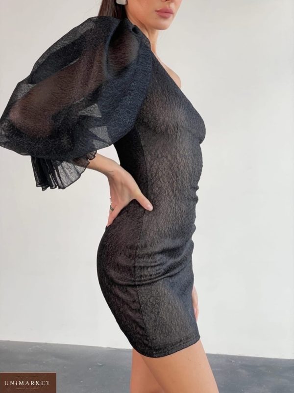Купити графіт жіночу сукню міні з одним рукавом (розмір 42-48) в Україні