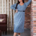 Заказать голубое женское вязаное платье с ремнём (размер 42-56) по скидке