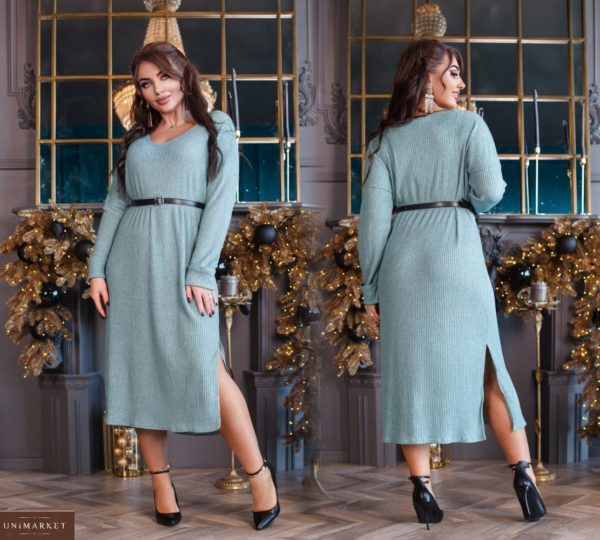 Замовити по знижці ментол сукня міді з ангори рубчик (розмір 42-56) для жінок