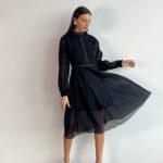 Купити чорне жіноче плаття із структурної органзи (розмір 42-64) недорого