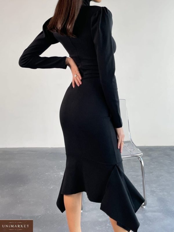 Заказать черное женское элегантное платье миди (размер 42-48) недорого