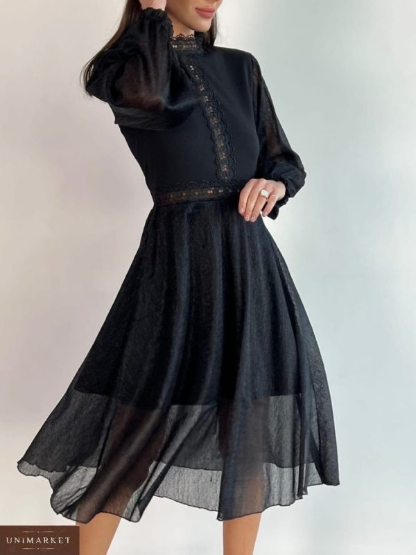 Заказать онлайн черное платье из структурной органзы (размер 42-64) женское