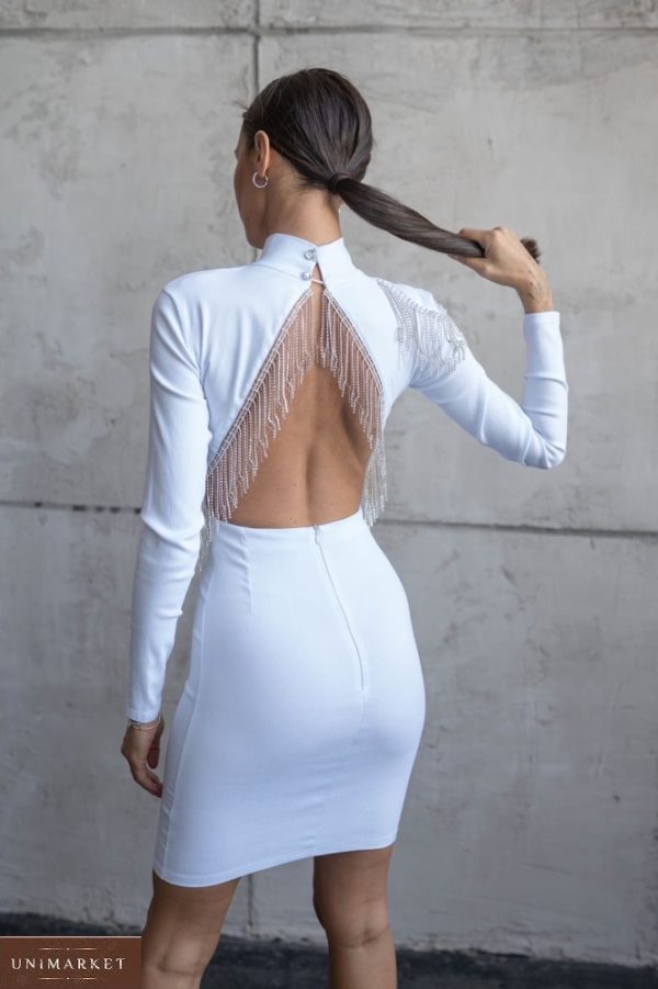 Приобрести в интернете белое платье с бахромой и открытой спиной (размер 42-48) для женщин