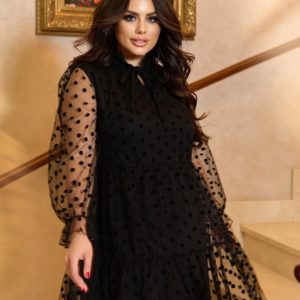 Купить в интернете женское платье с фатином в горошек (размер 42-56) черного цвета