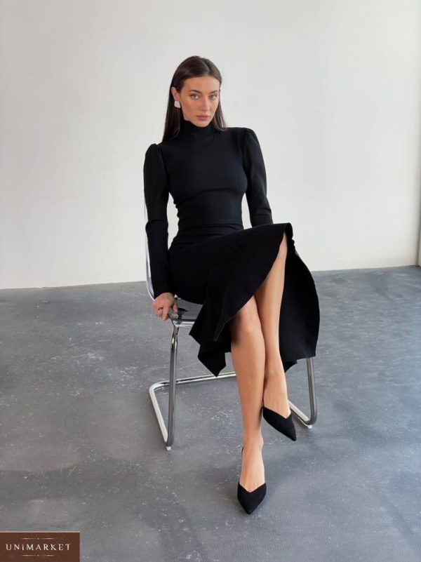 Купить в интернете черное элегантное платье миди (размер 42-48) для женщин