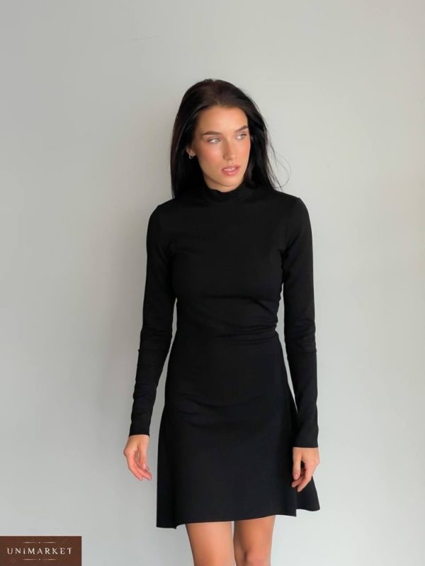 Купити чорну жіночу стягувальну сукню міні в інтернеті