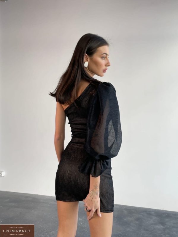 Замовити за низькими цінами сукню міні з одним рукавом (розмір 42-48) для жінок чорну