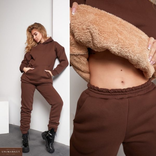 Заказать коричневый спортивный костюм с мехом тедди (размер 42-54) женский онлайн
