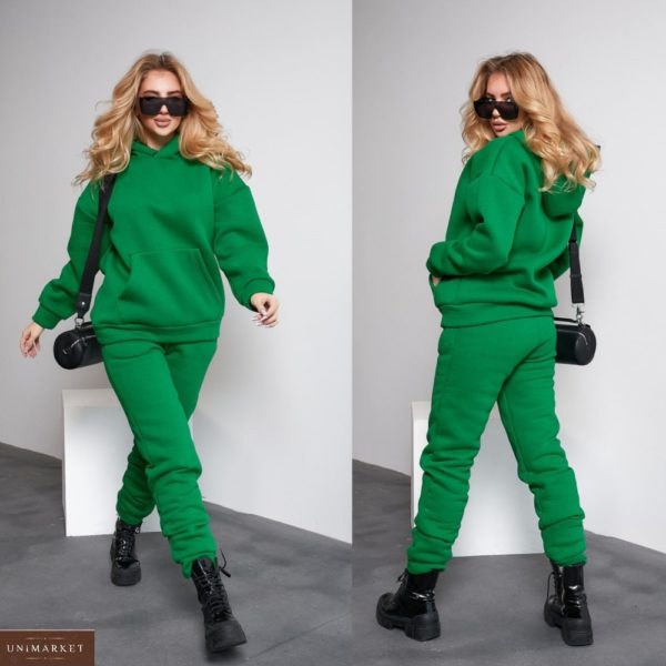 Купити зелений спортивний костюм жіночий з хутром тедді (розмір 42-54) в інтернеті