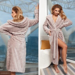 Купить пудровый женский тёплый махровый халат (размер 42-60) в Украине
