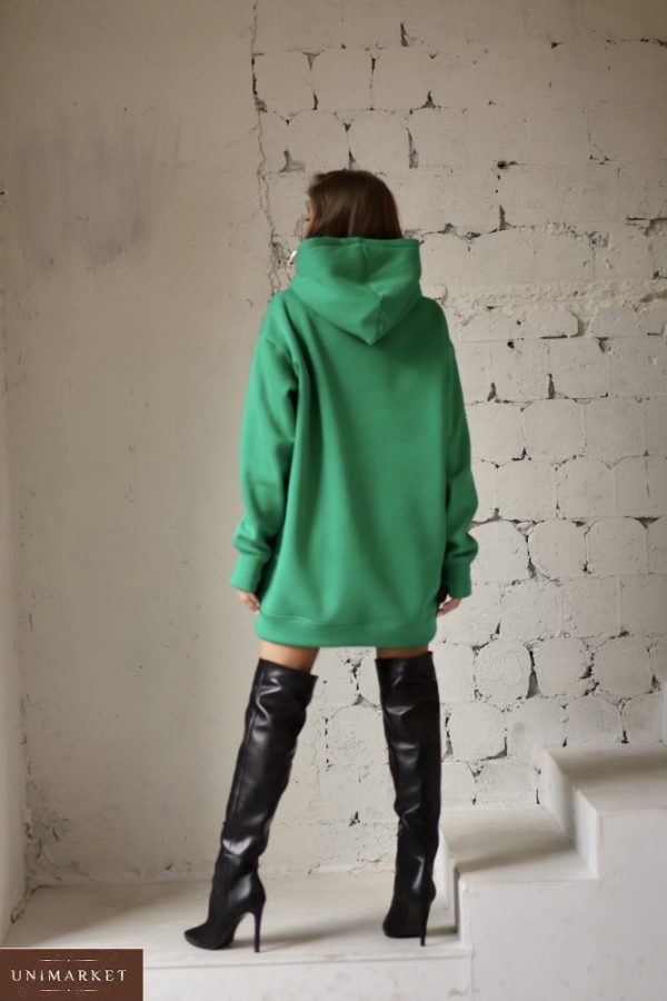 Купить онлайн женское удлиненное худи-платье зеленого цвета