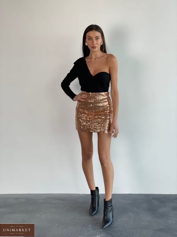 Заказать онлайн золотую мини юбку с палетками (размер 42-48) для женщин