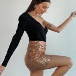 Купить золотую мини юбку с палетками (размер 42-48) на корпоратив для женщин