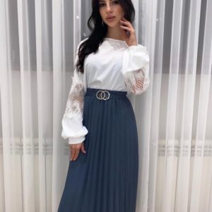 Заказать юбку синюю плиссе на резинке для женщин в Украине