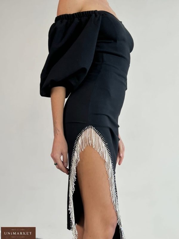 Купить женскую вечернюю юбку с бахромой (размер 42-56) черную на новый год