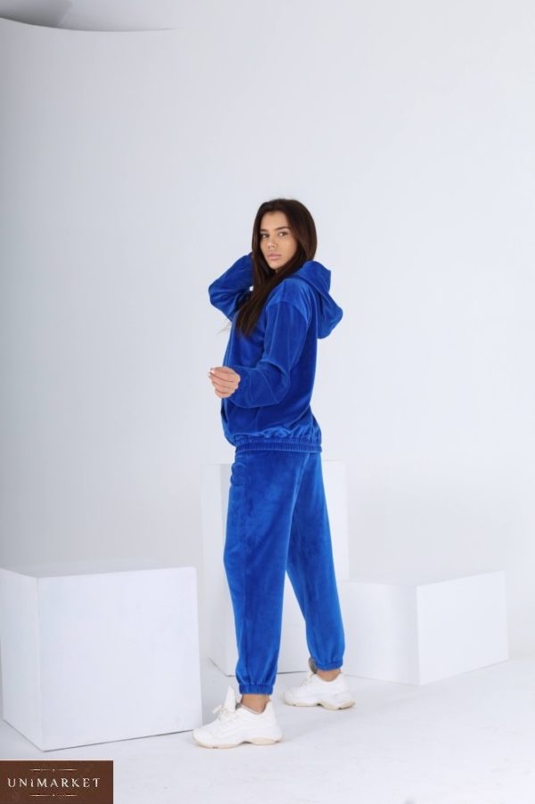 Замовити онлайн синій жіночий теплий велюровий костюм