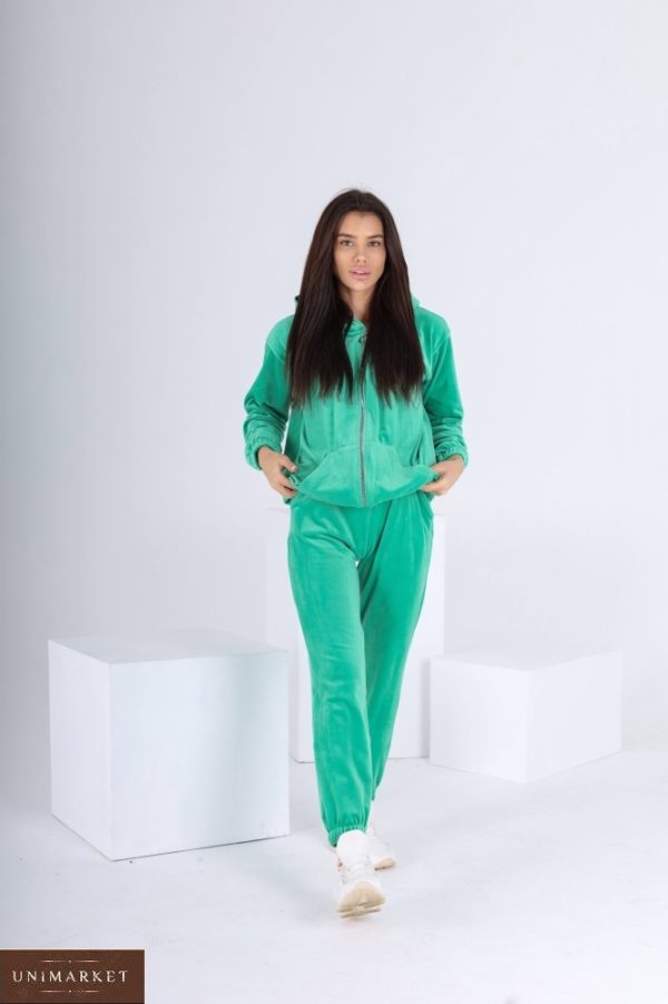 Купити зелений колір жіночий теплий велюровий костюм онлайн