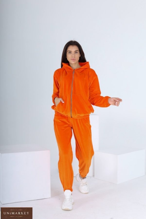 Купити жіночий теплий велюровий костюм онлайн оранж