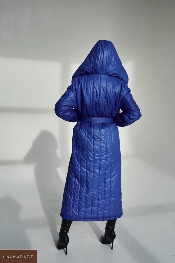 Купити синє полегшене жіноче пальто на запах (розмір 42-48) в Україні