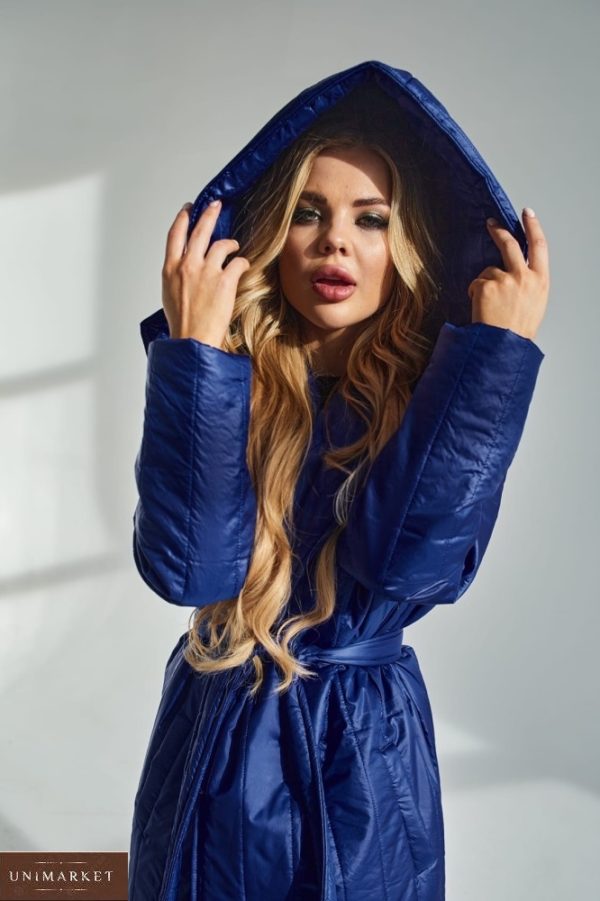 Заказать дешево синее облегченное пальто на запах (размер 42-48) для женщин