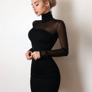 Заказать дешево черное вечернее платье-гольф с сеткой для женщин