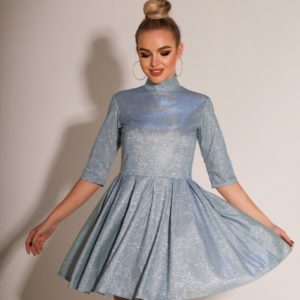 Заказать онлайн голубое женское закрытое платье с глиттером (размер 42-48)