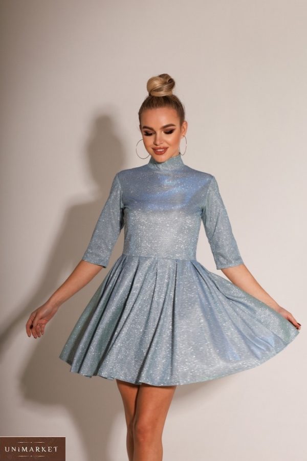 Заказать онлайн голубое женское закрытое платье с глиттером (размер 42-48)