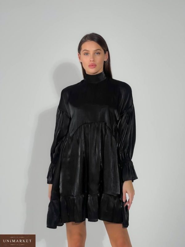 Заказать черное женское платье оверсайз из шелковой органзы (размер 42-48) по скидке