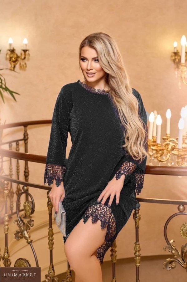 Заказать по скидке черное коктейльное платье с люрексом (размер 48-64) для женщин