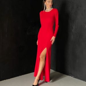 Заказать красное женское вечернее платье в пол с открытой спиной (размер 42-56) по скидке