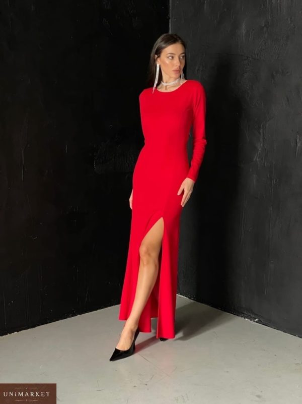 Заказать красное женское вечернее платье в пол с открытой спиной (размер 42-56) по скидке