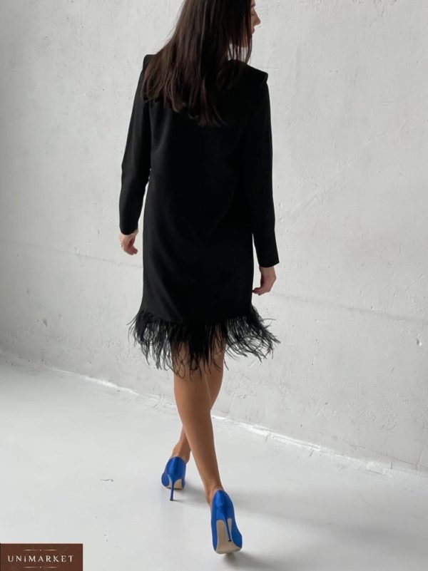 Заказать онлайн черное женское коктейльное платье с перьями (размер 42-52)