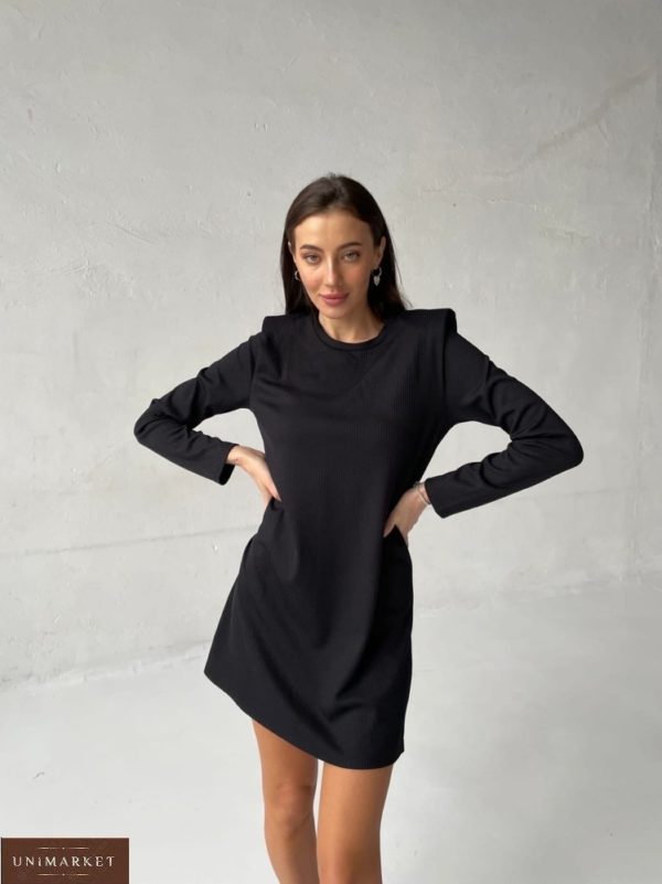 Замовити по знижці чорне трикотажне плаття з плічками (розмір 42-52) для жінок