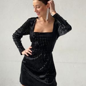 Заказать черное женское бархатное платье с пайетками (размер 42-52) онлайн