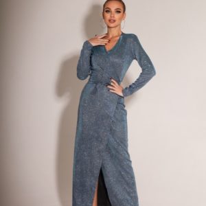 Заказать онлайн синее платье макси на запах с глиттером (размер 42-48) для женщин
