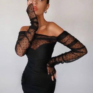 Приобрести в интернете черное коктейльное платье с сеткой в горошек для женщин