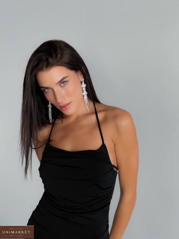 Заказать черное женское трикотажное коктейльное платье в Украине