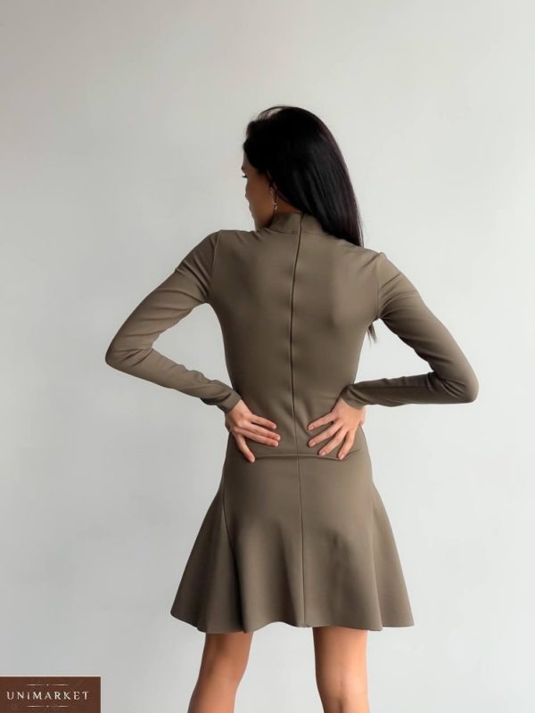 Купити мокко жіночу стягувальну сукню міні в Україні